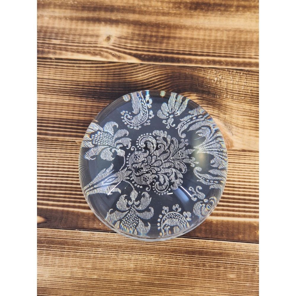 Glass Dome Paperweight Black White Round Abstract Design New